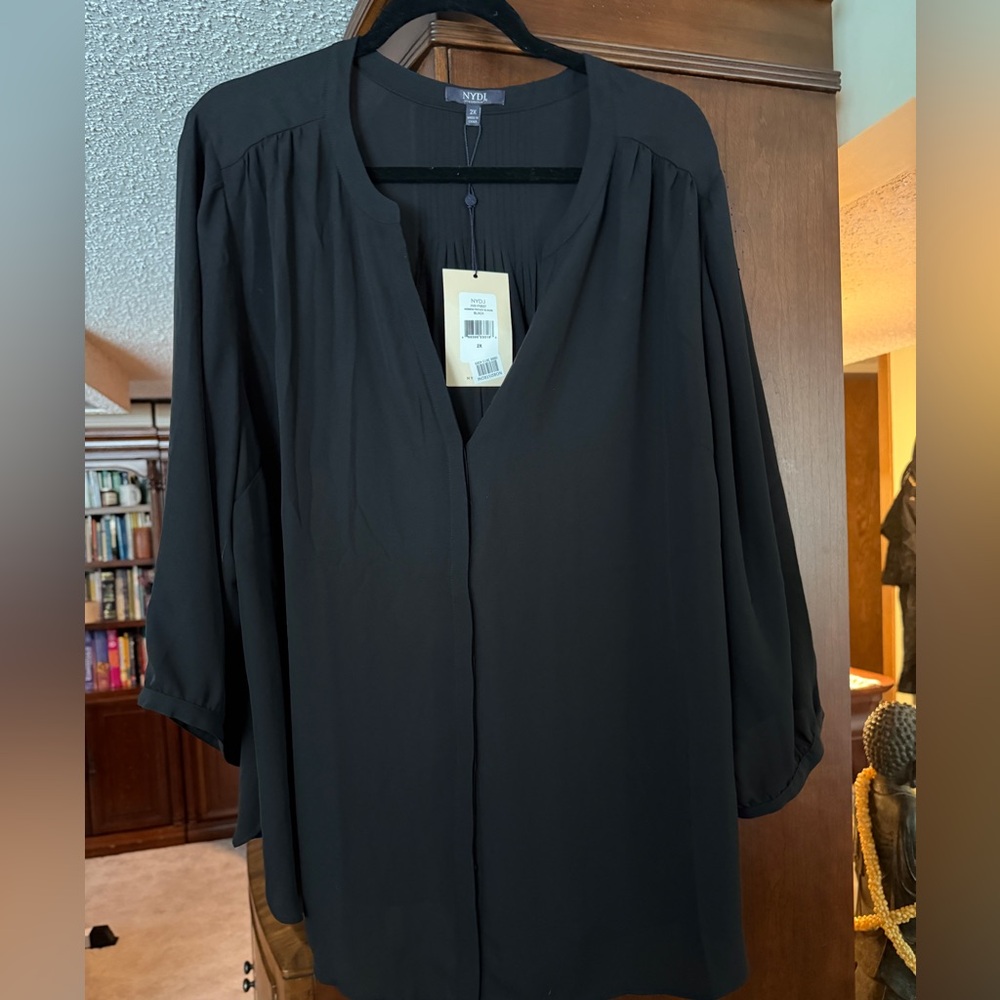 NYDJ Black V-Neck Blouse NWT